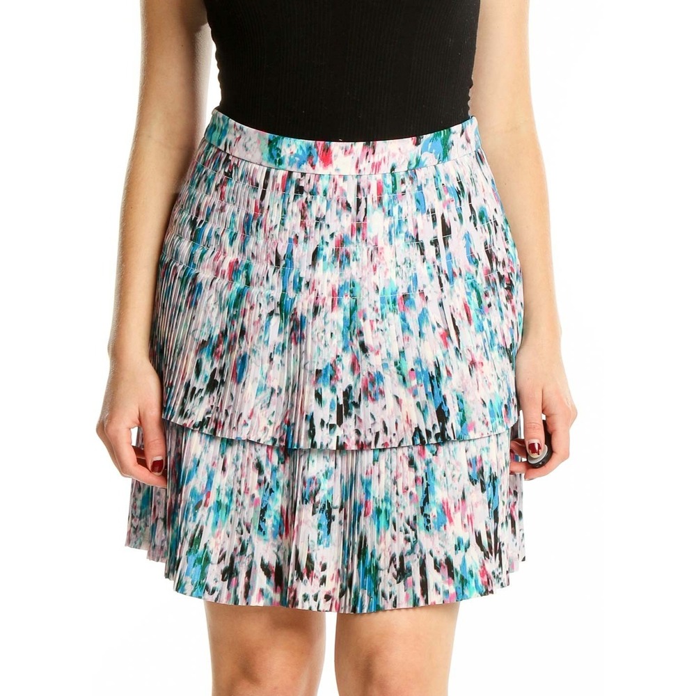 J.Crew pleated flared abstract skirt woman's  2‎ tiered zip back half lined